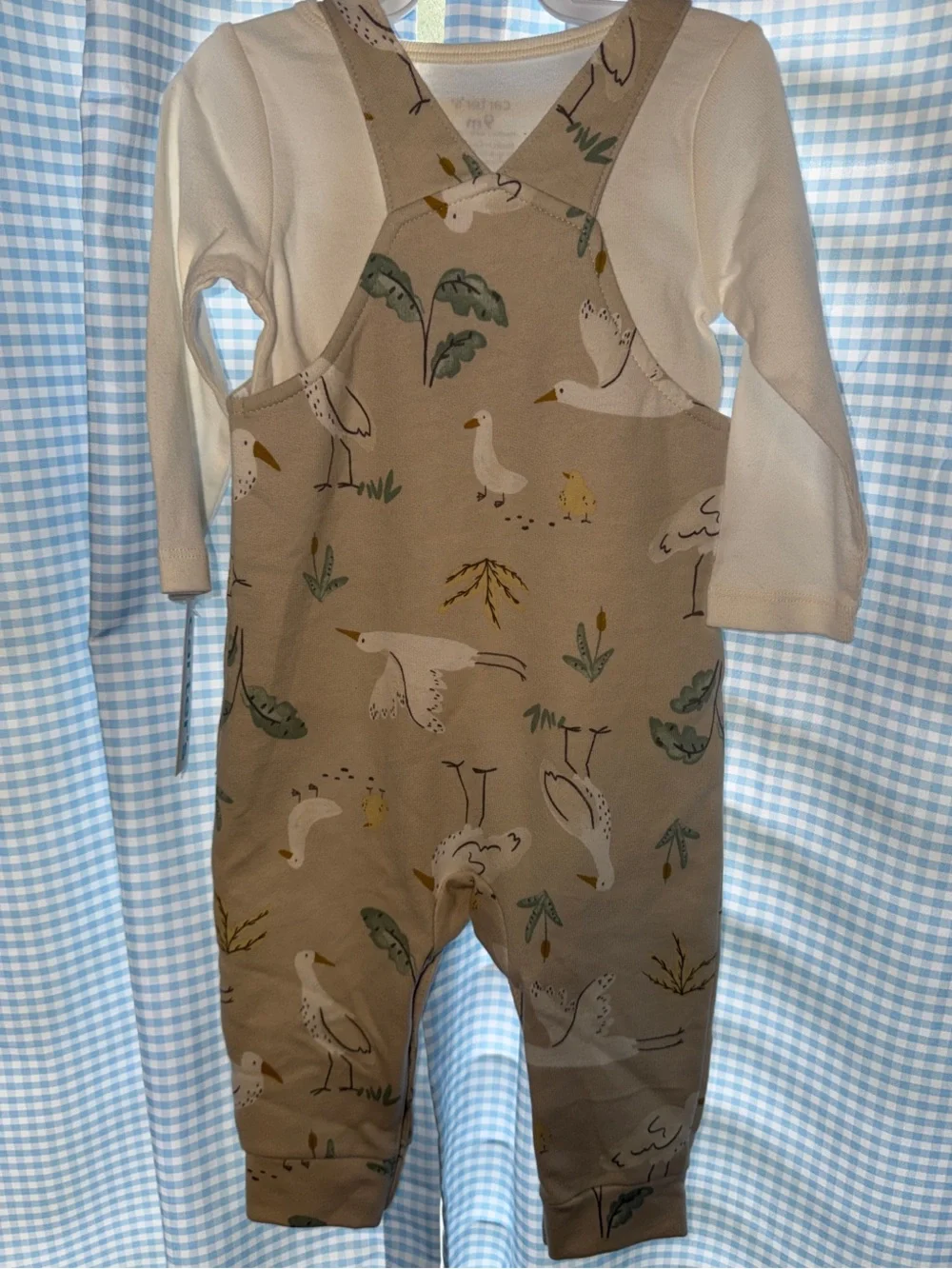 Carter's Yellow Bird Print Overalls with Cream Top 9M NWT!